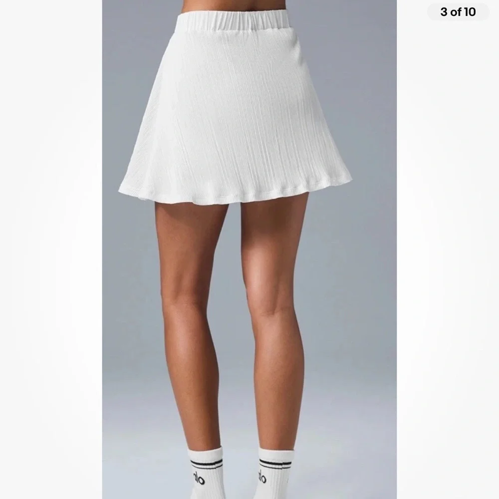 Alo Yoga Micro Plisse Tennis Skirt Built In Shorts White Size XS New Logo NWT